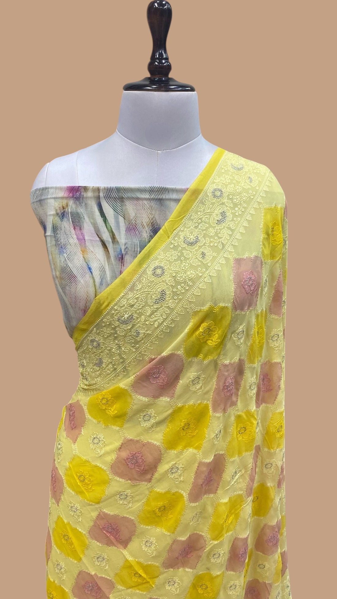 PURE VISCOSE GEORGETTE CHIKANKARI BANARASI SAREE