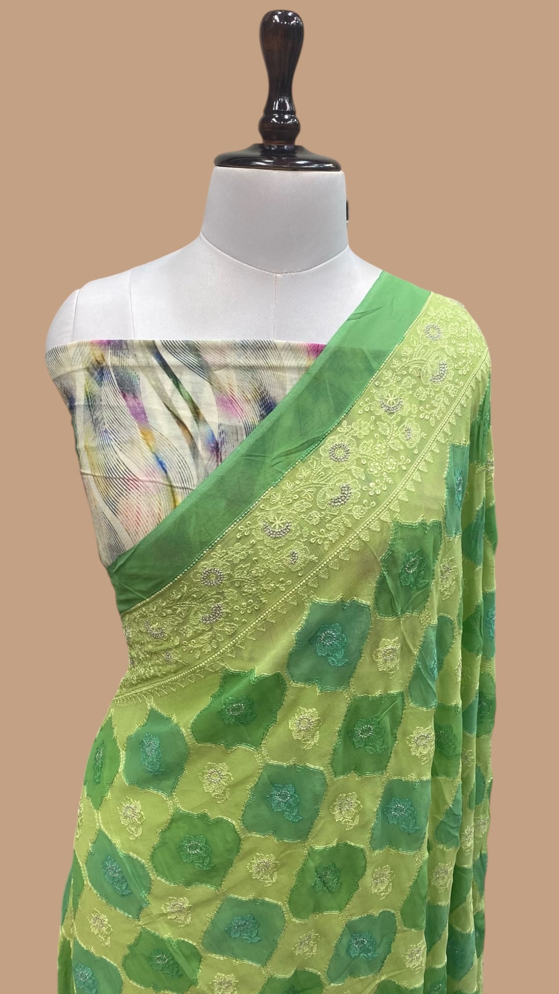 PURE VISCOSE GEORGETTE CHIKANKARI BANARASI SAREE