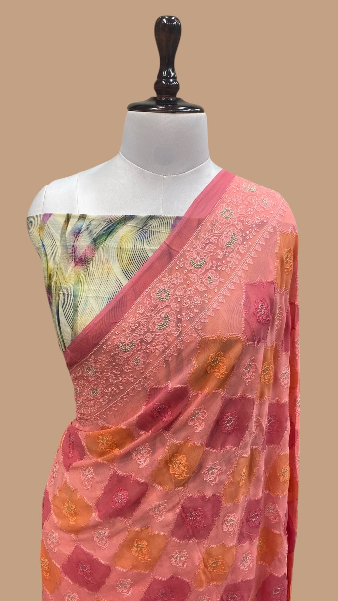 PURE VISCOSE GEORGETTE CHIKANKARI BANARASI SAREE