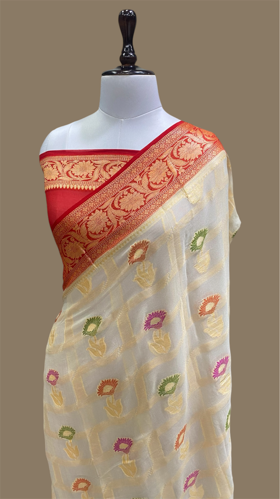 PURE KHADDI GEORGETTE TILFI HANDLOOM BANARASI SAREE