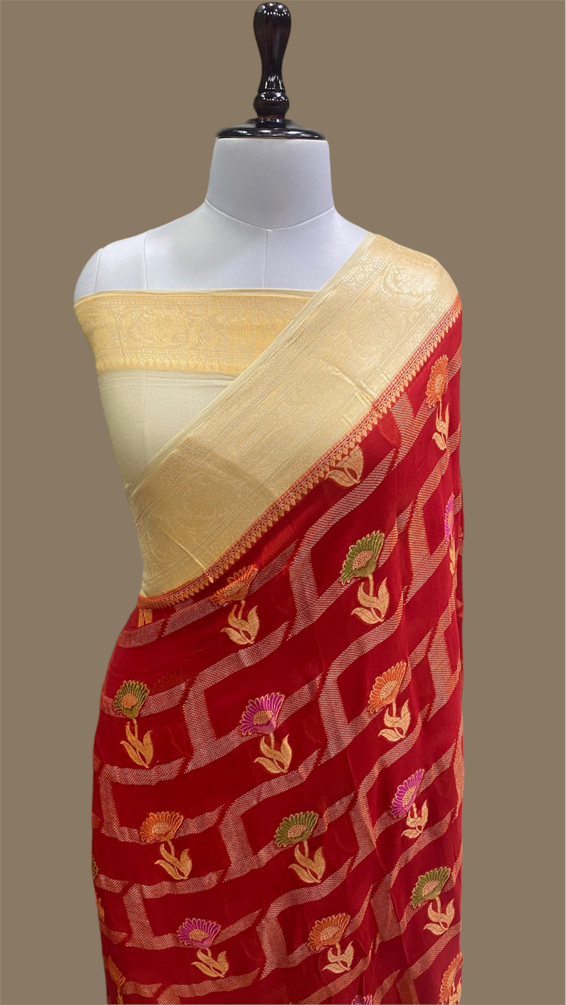 PURE KHADDI GEORGETTE TILFI HANDLOOM BANARASI SAREE