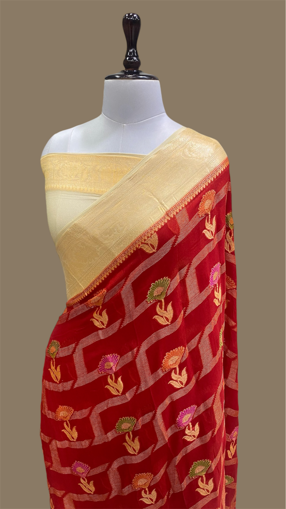 PURE KHADDI GEORGETTE TILFI HANDLOOM BANARASI SAREE