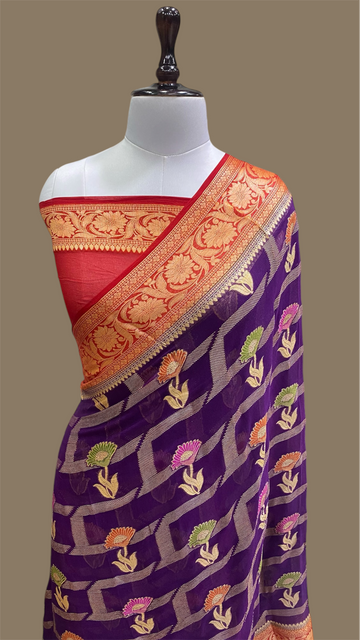 PURE KHADDI GEORGETTE HANDLOOM BANARASI SAREE