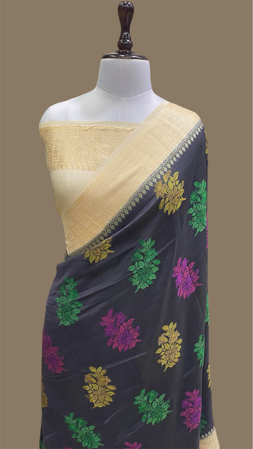 PURE CRAPE GEORGETTE HANDLOOM BANARASI SAREE