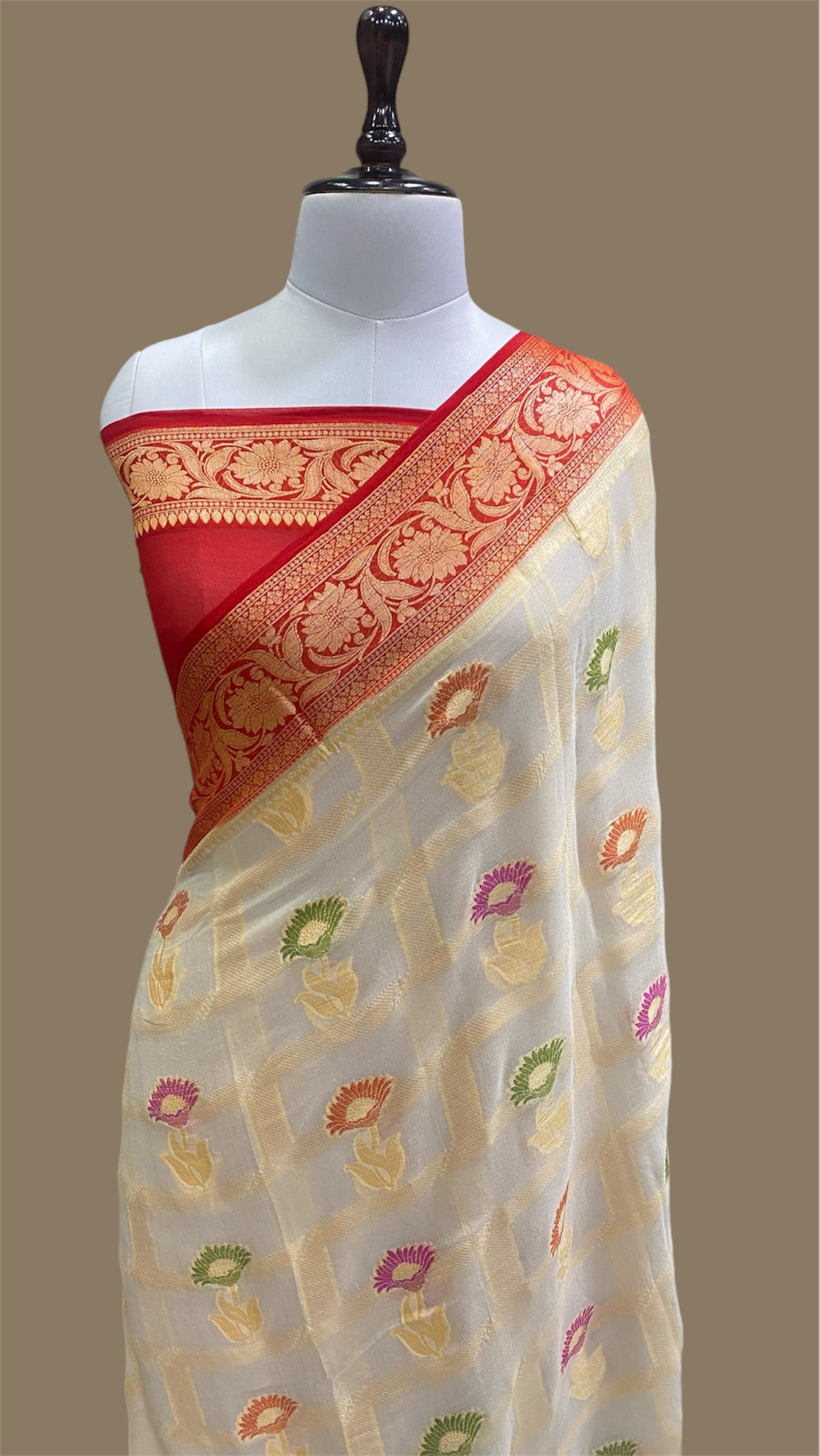 PURE KHADDI GEORGETTE TILFI HANDLOOM BANARASI SAREE