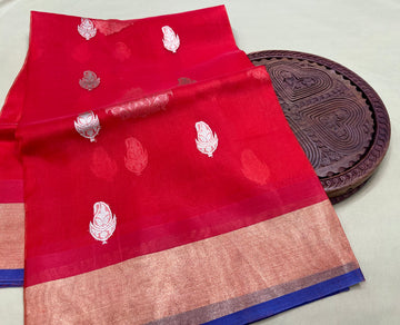 PURE BANARASI HANDWOVEN ORGANZA SILK SAREE - KADHUA MOTIF