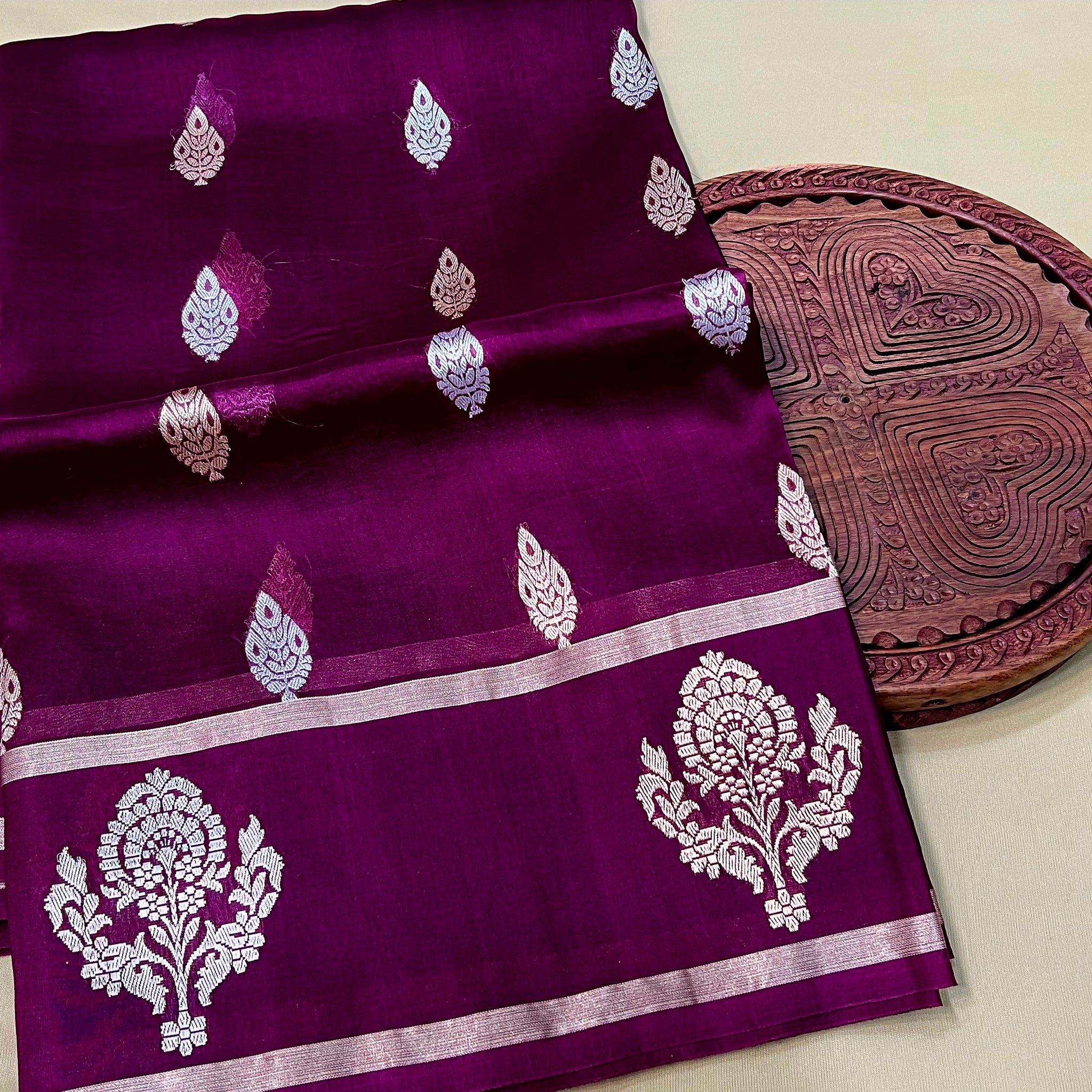 PURE BANARASI HANDWOVEN ORGANZA SILK SAREE -