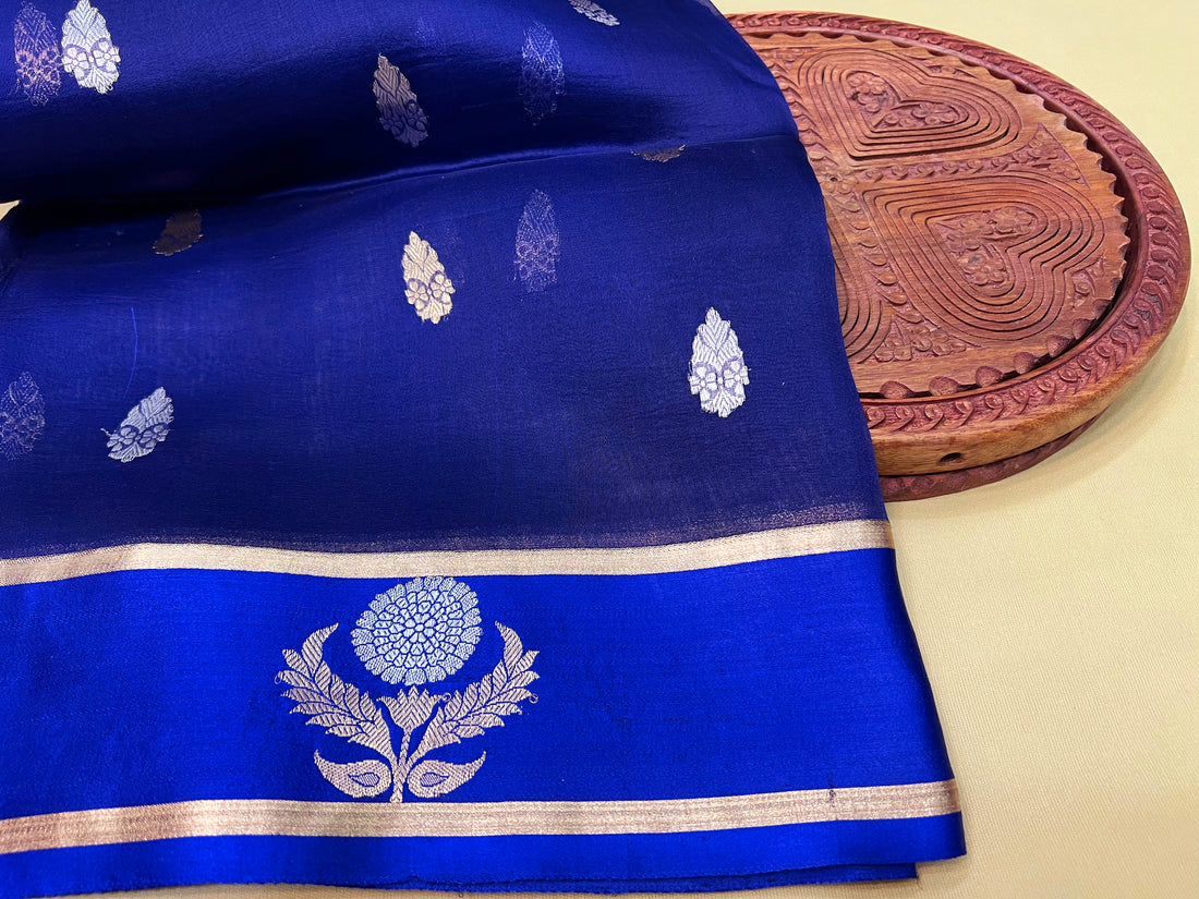 PURE BANARASI HANDWOVEN ORGANZA SILK SAREE - pure Banarasi organza silk in body and satin patta border