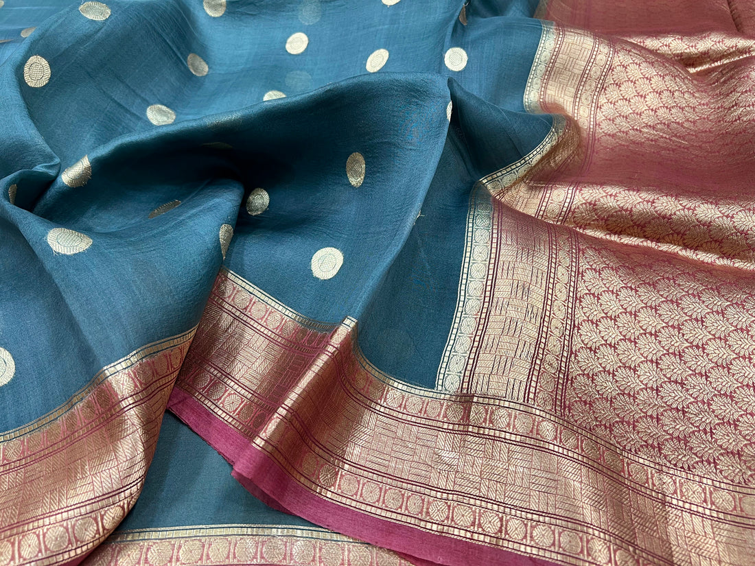 PURE BANARASI HANDWOVEN ORGANZA SILK SAREE - KADHUA MOTIF