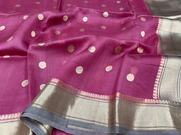 PURE BANARASI HANDWOVEN ORGANZA SILK SAREE - KADHUA MOTIF