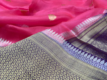 PURE BANARASI HANDWOVEN ORGANZA SILK SAREE - KADHUA MOTIF WEAVE