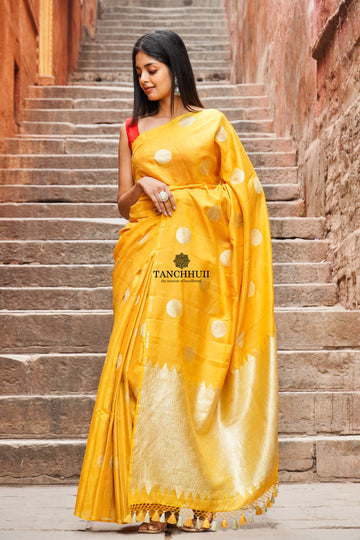 'DEWDAAS GOLD' PURE MOONGA TUSSAR SILK BANARASI SAREE