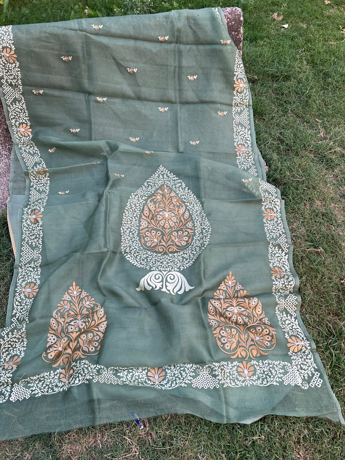 PURE BANARASI ORGANZA SILK CHIKANKARI SAREE