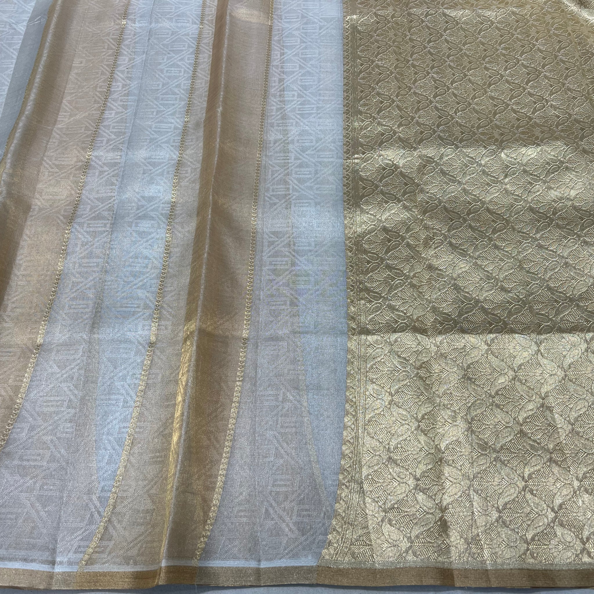 'BEIGE' PURE KORA TISSUE BANARASI SAREE