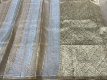 'BEIGE' PURE KORA TISSUE BANARASI SAREE