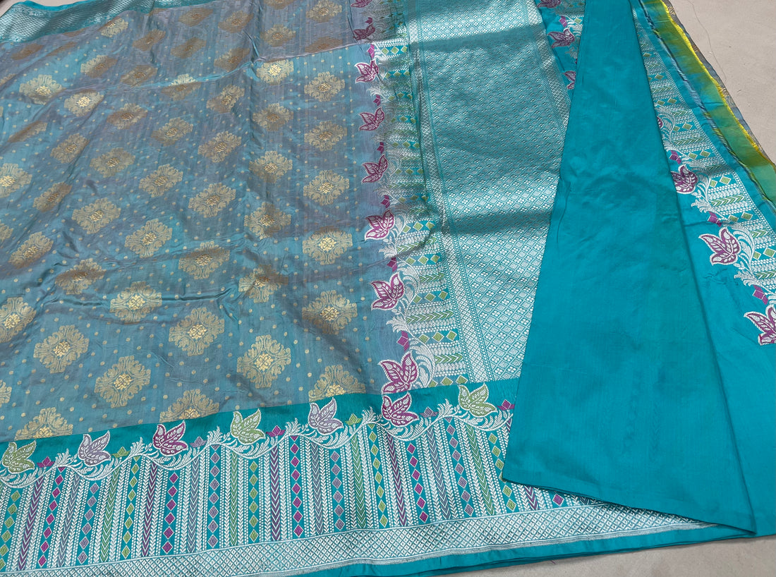 'BALI' BLUE PURE KATAN SILK BANARASI HANDWOVEN SAREE