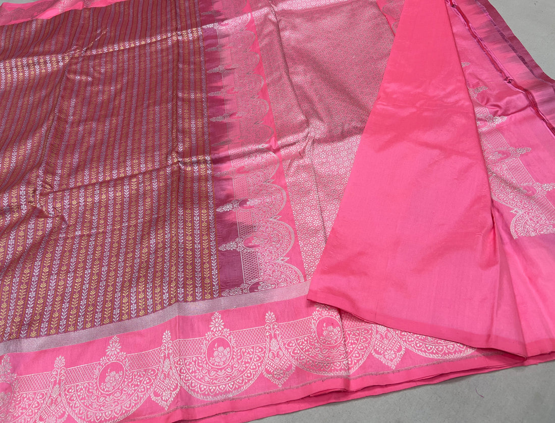 'KIARA' PEACH PURE KATAN SILK BANARASI HANDWOVEN SAREE