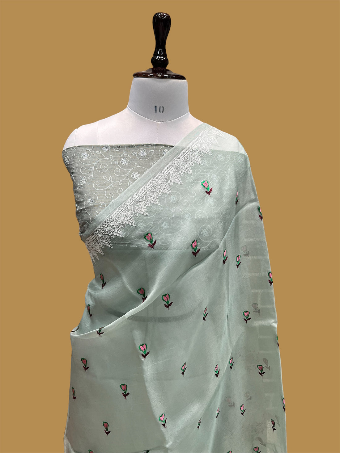 PURE BANARASI KORA CHIKANKARI SAREE