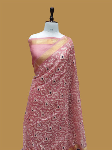 PURE BANARASI KORA KASHMIRI CHIKANKARI SAREE