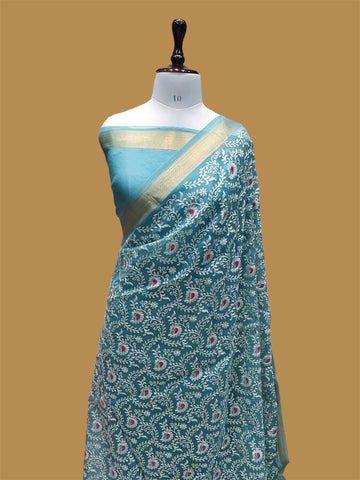 PURE BANARASI KORA KASHMIRI CHIKANKARI SAREE