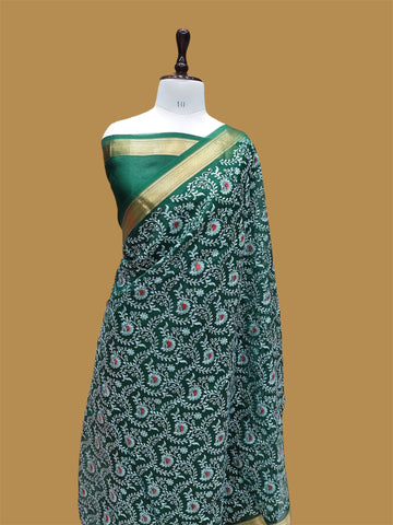 PURE BANARASI KORA KASHMIRI CHIKANKARI SAREE