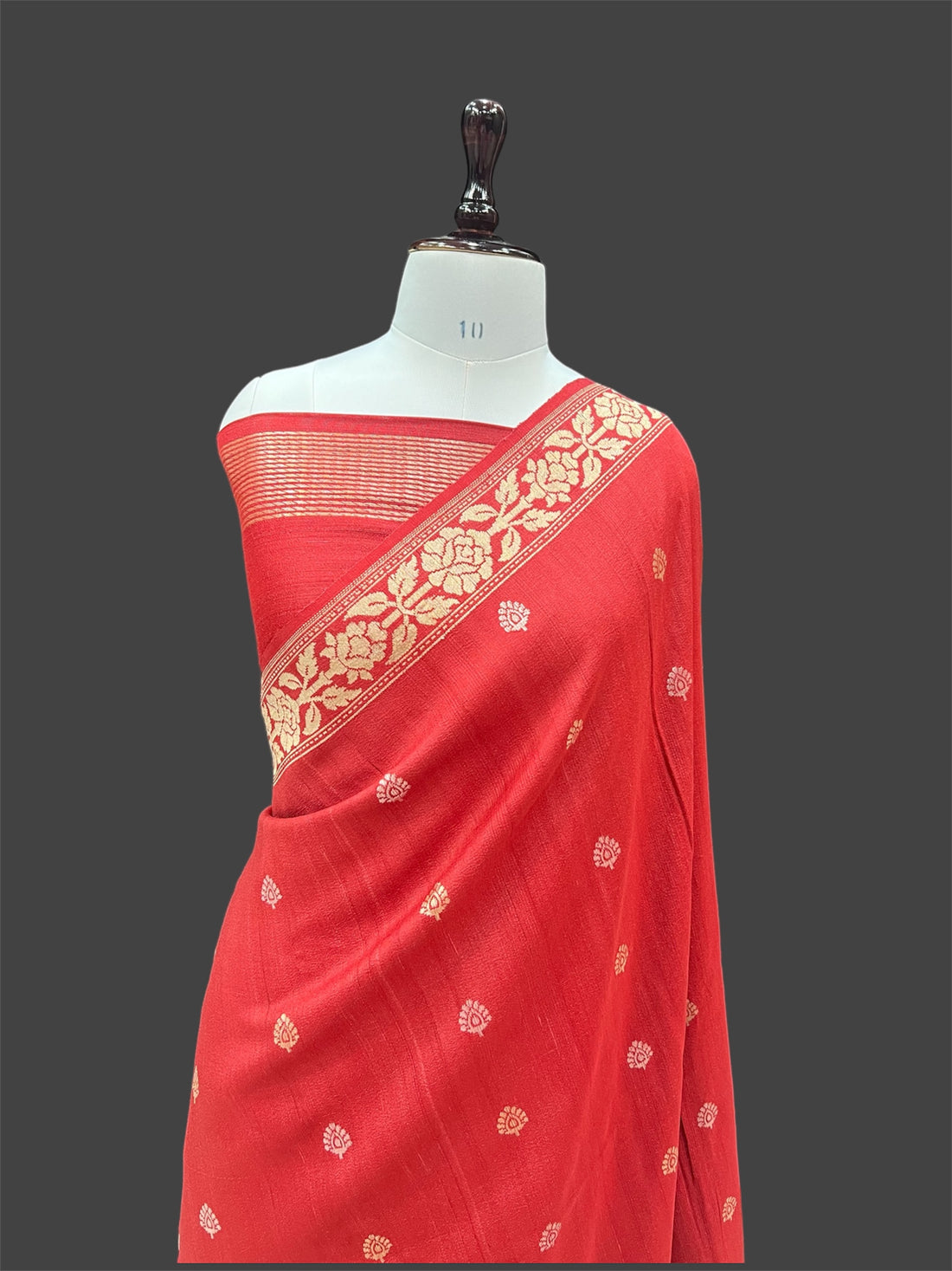 TOMATO RED PURE TUSSAR SILK BANARASI HANDWOVEN (KADHUA)SAREE