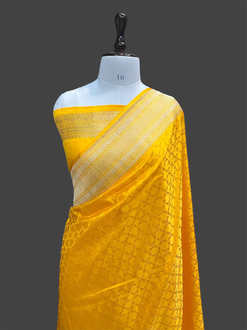 'TURMERIC' YELLOW PURE SATIN SILK BANARASI HANDWOVEN TANCHHUII SAREE