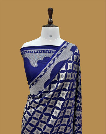 'NAVY BLUE' PURE MASHRU SILK BANARASI SAREE