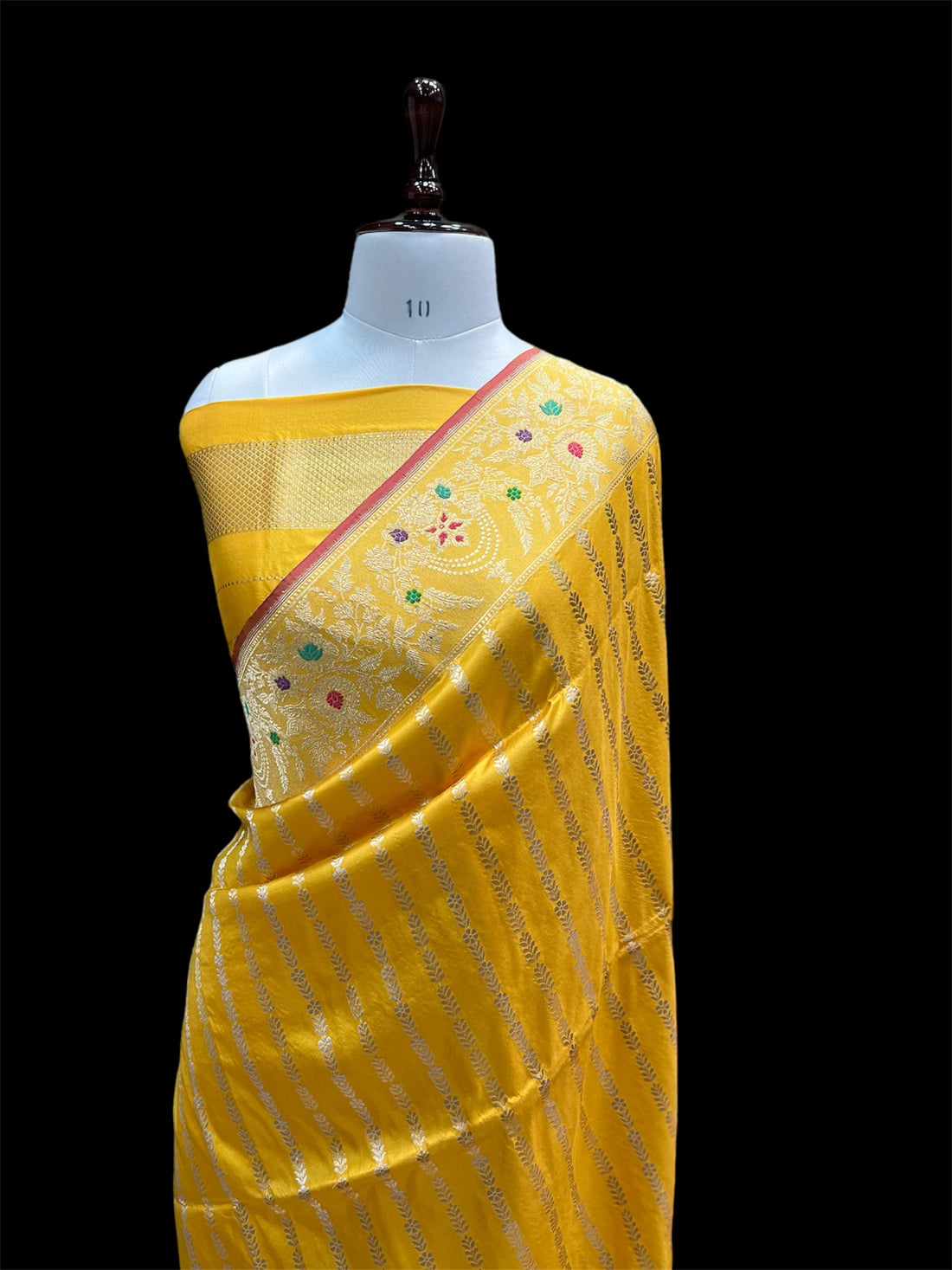 'MARIGOLD' PURE KATAAN SILK HANDWOVEN KADHUA STRIP BANARASI SAREE