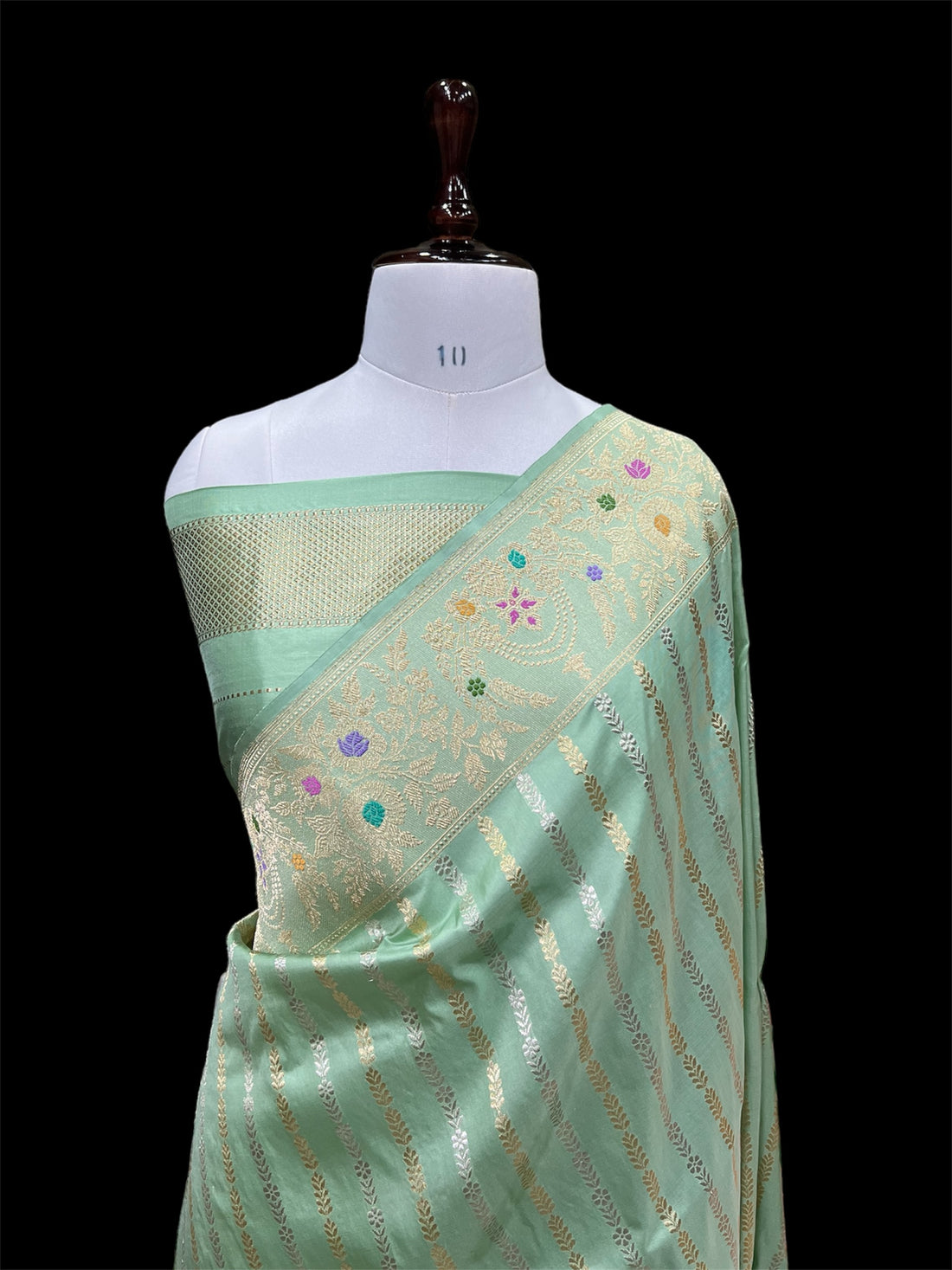 'SAPPHIRE' PURE KATAAN SILK HANDWOVEN STRIP BANARASI SAREE