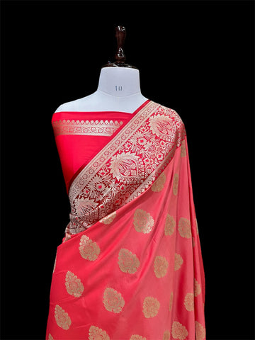 'SINDHOORI RED' KATAAN SATIN SILK BANARASI SAREE