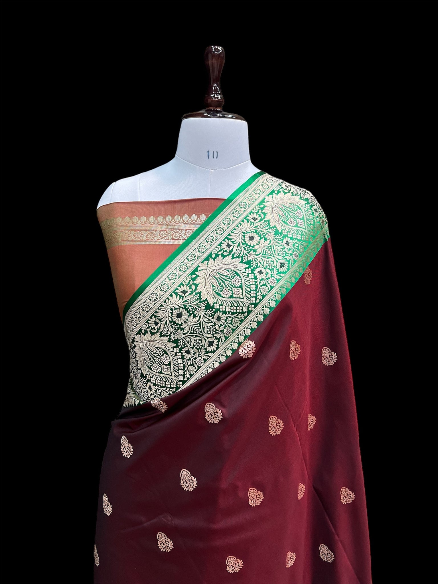 ’BROWN AND GREEN' KATAAN SATIN SILK BANARASI SAREE