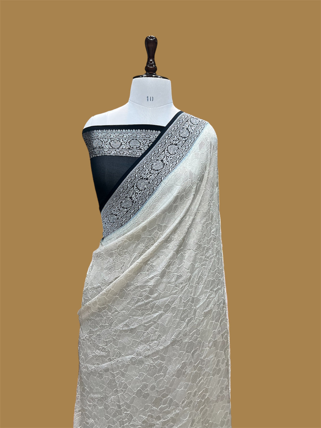 'OFF WHITE BLACK' PURE KHADDI CHIFFON BANARASI TANCHHUII SAREE