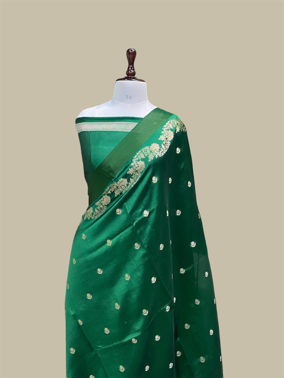 'BOTTLE GREEN' PURE MANGO SILK BANARASI SAREE