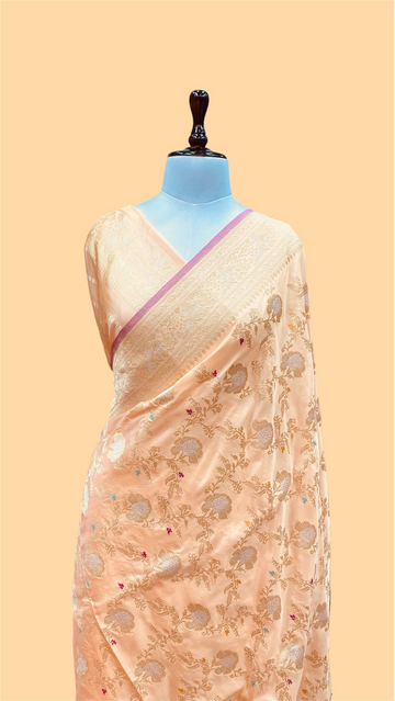 'SOFT PEACH' PURE KATAAN SILK HANDWOVEN JANGLA BANARASI SAREE