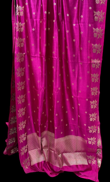 HOT PINK PURE MANGO SILK HANDLOOM BANARASI SAREE