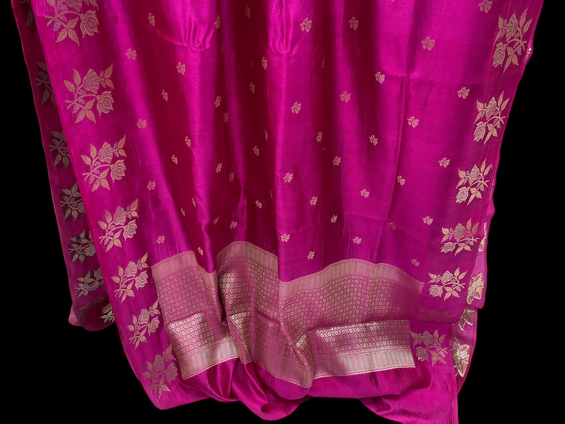 HOT PINK PURE MANGO SILK HANDLOOM BANARASI SAREE