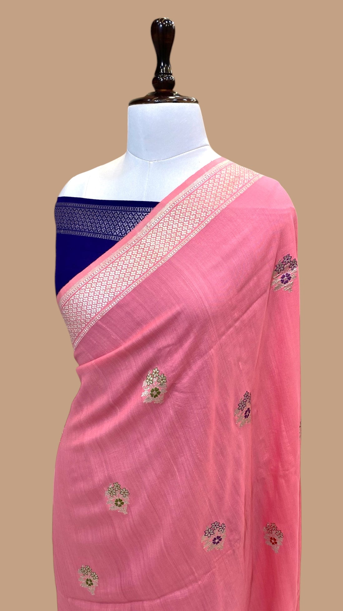 HANDWOVEN TUSSAR GEORGETTE SILK BANARASI SAREE